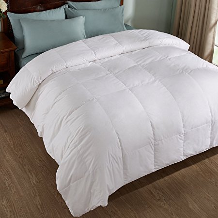 All Season White Down Comforter/Duvet, 600 Fill Power, 100% Cotton Cover, White, Full/Queen Size