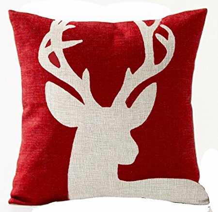 Cotton Linen Square Decorative Throw Pillow Case Cushion Cover Beige Shadow Deer Red Background Best Christmas Gift 18 "X18 "