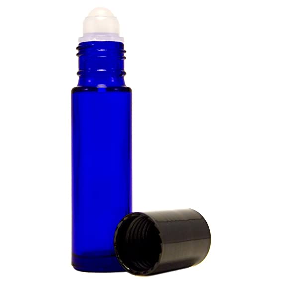 Roll-On Refillable Glass Perfume Bottle Cobalt Blue w/Black Cap 10ml (0.33oz)