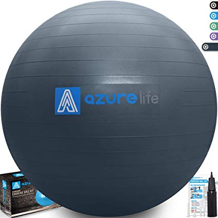 A AZURELIFE Professional Grade Exercise Ball, Anti-Burst & Non-Slip Stability Balance Ball with Quick Pump Included,Multiple Sizes & Colors, Perfect for Birthing, Yoga, Pilates，Desk Chairs, Therapy