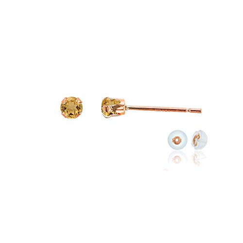 Solid 10K Yellow, White or Rose Gold 3mm Round Genuine Gemstone Birthstone Stud Earrings