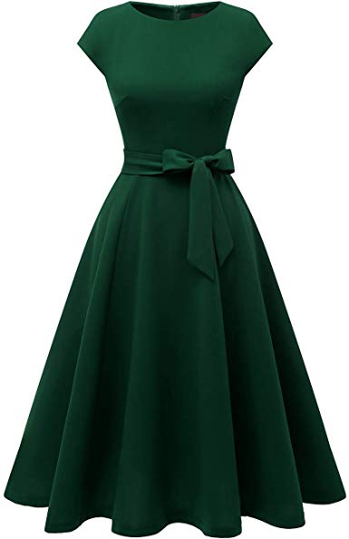 DRESSTELLS Women's Vintage Tea Dress Prom Swing Cocktail Party Dress with Cap-Sleeves