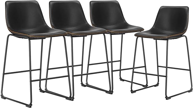 JHK 26 inch Counter Height Stools Set of 4 Modern Faux Leather High barstools with Back and Metal Leg, Bar Chairs for Kitchen lsland, Black, 4 Pcs 26