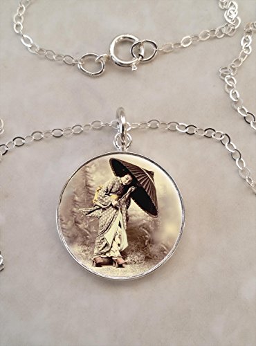 Japanese Geisha Vintage Photo .925 Sterling Silver Necklace