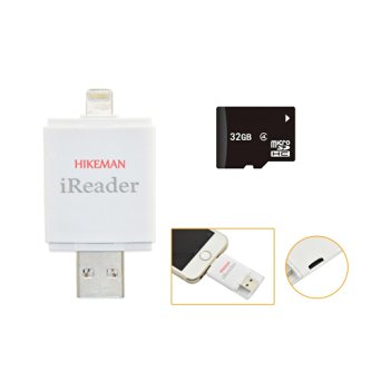 iReader i-FlashDrive HD Micro SD Card Reader Memory Stick Adding Extra Storage for Your iPhone/iPad Much Easier to Save Photos /Videos for iPhone 5S/iPhone6/6S/iPhone6 Plus/iPhone6S Plus-32gb TF Card