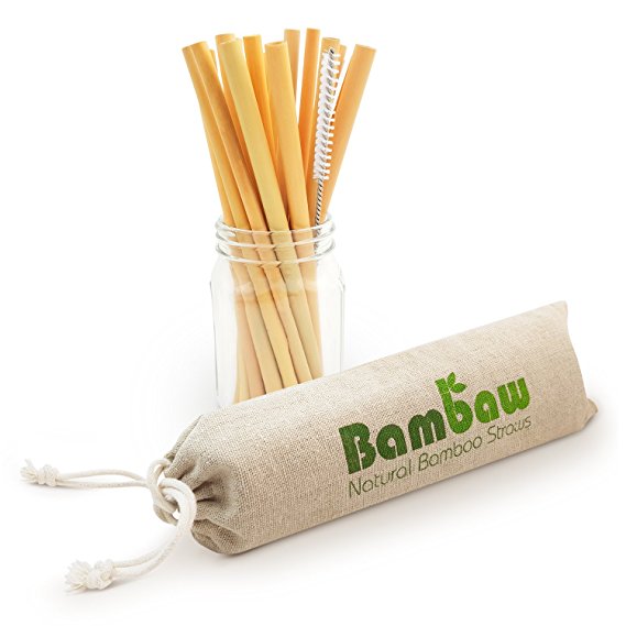 Reusable Bamboo Drinking Straws | BPA free | Ecological Alternative to Plastic straws | Strong & Durable Bamboo multi-usage straw | 12 Straws | 8.7 Inch | Bambaw
