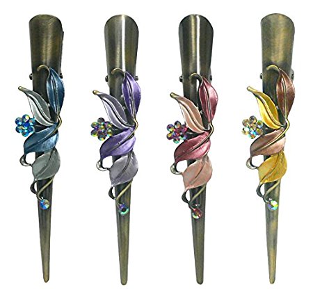 Set of 4 Flower Alligator Clips 1 Each of 4 Colors YY86155-1-4