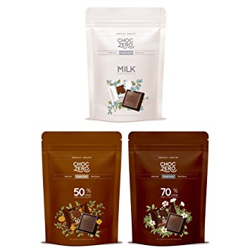 ChocZero Multi Flavor Chocolate, Sugar Free, Low Carb. No sugar alcohols, No Artificial Sweeteners. All Natural, Non_GMO- 3 Bags(Milk, 50% Dark, 70% Dark, 30 pieces)