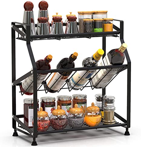 Spice Rack, Cambond 3-Tier Spice Organizer Seasoning Organizer for Kitchen Counter, Cabinets and Pantry Organization, Black