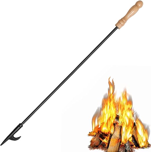 AGM Fire Pit Poker, 32" Fire Poker Stick with Wooden Handle for Campfire, Fireplace, Bonfires, Heavy Duty Wrought Iron Fire Pit Tools Accessories for Outdoor & Indoor