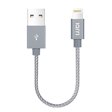 IQIYI (MFi Certified) Lightning to USB Sync Charger Cable Nylon Braided , 0.5 Feet / 0.15 Meters(Gray)