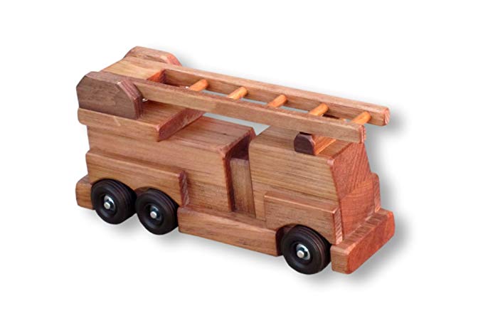 Amish-Made Wooden Toy Ladder Fire Truck, Kid-Safe Finish