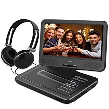 WONNIE 10.5 Inch Portable DVD Player for Kids with 4 Hours rechargeable battery, USB / SD Slot and Stereo Earphones (Black)