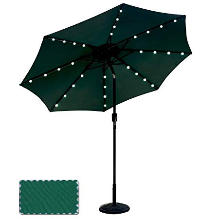 ABCCANOPY 9 FT Solar Powered Patio Umbrella 32LED Lights Solar Umbrella with Tilt and Crank (Forest Green)