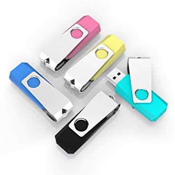TOPESEL 5 Pack 1GB USB Flash Drives Thumb Drives Memory Stick USB 2.0(5 Colors: Black Blue Cyan Pink Yellow)