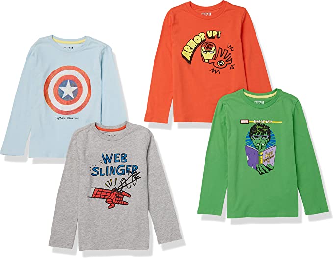 Spotted Zebra Disney | Marvel | Star Wars Boys and Toddlers' Long-Sleeve T-Shirts, Pack of 4