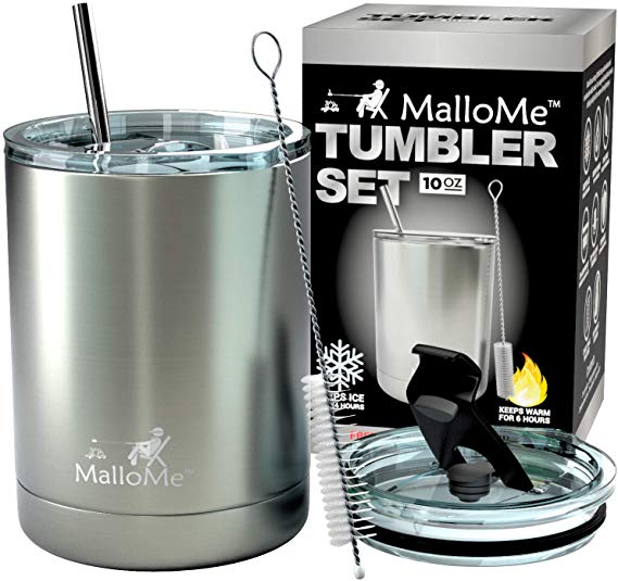 MalloMe Stainless Steel Vacuum Insulated 5-Piece Tumbler Set, Silver 10 oz