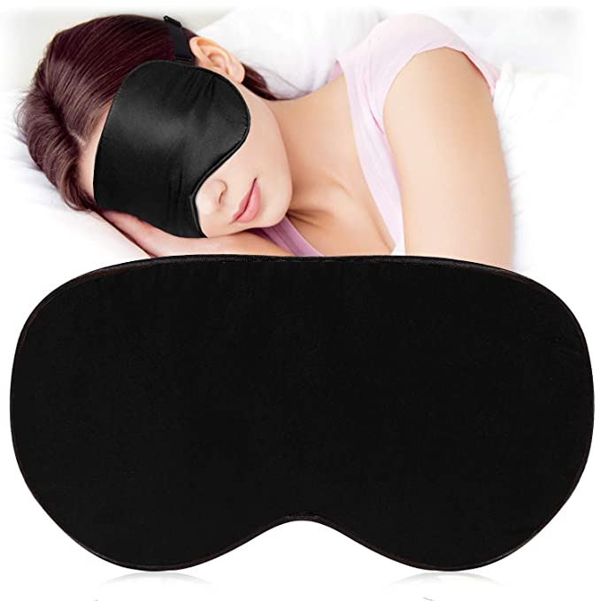 Silk Sleep Eye Mask Blindfold with Adjustable Strap, Super Soft Eye Cover for Women Night Sleeping, Travel, Nap, Shift Work Black-X)