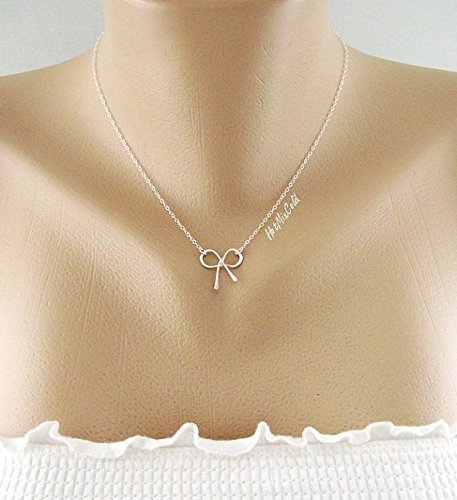 Bow necklace, STERLING SILVER Bow Jewelry, Tie the knot, Bridesmaid bow gifts, Sweet simple necklace, Handmade wire wrapped bow