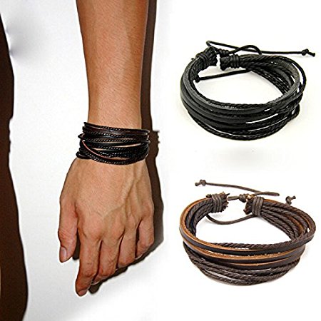 HuntGold 1X Fashion Unisex Leather Handcraft Wrist Bracelet Bangle Handlace Wrist Collar(coffe)