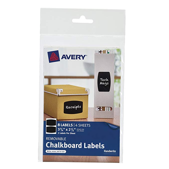 Avery Removable Chalkboard Labels, 2.5 x 3.75 inches, Rectangle, Pack of 8 (73301)