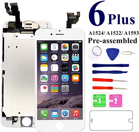 Screen Replacement for iPhone 6 Plus Full Assembly 5.5 inch [White] - MAFIX LCD Display Digitizer Touch Screen for Model A1522 A1524 with Proximity Sensor, Earpiece, Front Camera, Repair Tools