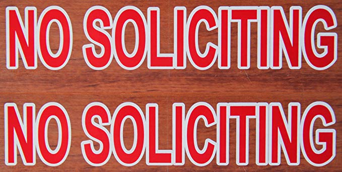 Rayna Creations 2X Premium Best reviewed NO SOLICITING sticker decal, outdoor removable low back glue (not static). This no soliciting sign is transparent red color as a stop sign