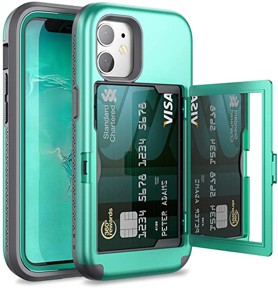 WeLoveCase for iPhone 12 Mini Wallet Case with Credit Card Holder & Hidden Mirror, Defender Three Layer Shockproof Heavy Duty Protection Cover Protective Case for iPhone 12 Mini - 5.4inch Mint