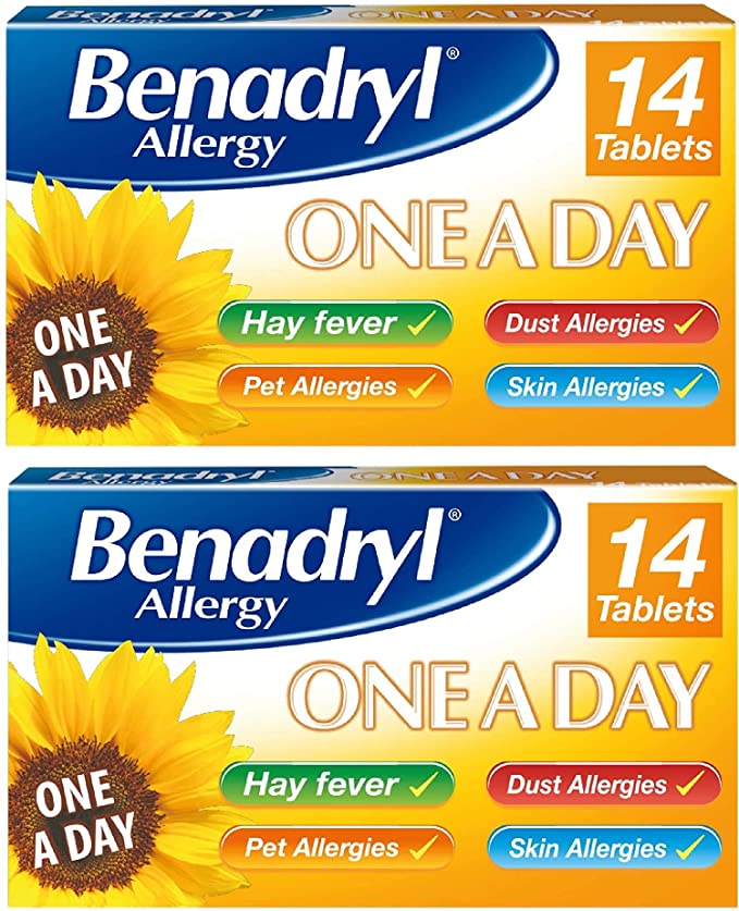 Benadryl Allergy One a Day 10 mg Tablets - Effective and Long Lasting Relief from Hay Fever, Pet, Skin and Dust Allergies - 28 Tablets 2 Pack