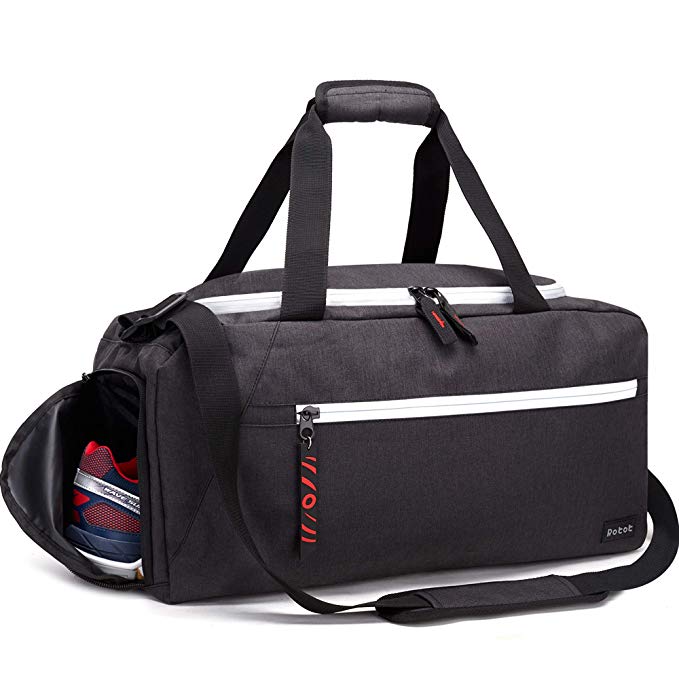 Rotot Sport Duffle Gym Bag, Men Women Duffel Gym Bag with Waterproof Shoe Pouch, Weekender Travel Bag with a Water-resistant Insulated Pocket (Black, 33L)