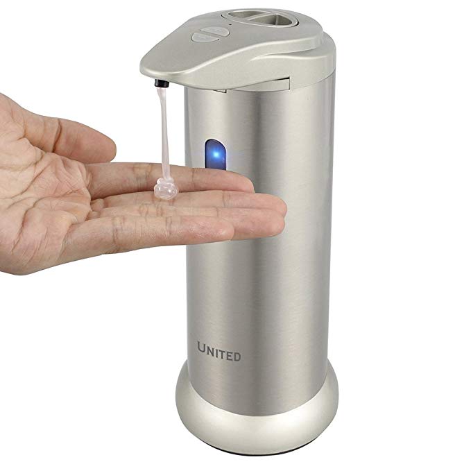 United Automatic Soap Dispenser, Touchless Dispenser - Fingerprint Resistant Stainless Steel - Auto Hand Sanitizer - Dish Soap Compatible - Waterproof Base!