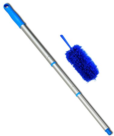 Everything Wedding and Beyond - 22 inch Bendable Fluffy Blue Microfiber Cleaning Duster and a Lightweight, Threaded Extendinging 23 Inches to 4 Feet Long Pole, Kit. The Total Length of Duster and the Pole Is 6 Feet.