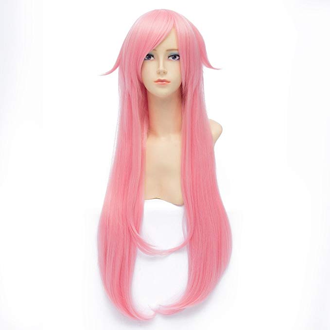 QIYUN.Z Future Diary Yuno Gasai Cosplay Anime Women Long Straight Wigs Pink Cosplay Anime Costume Synthetic Fibre Hair Heat Resistant Full Wig