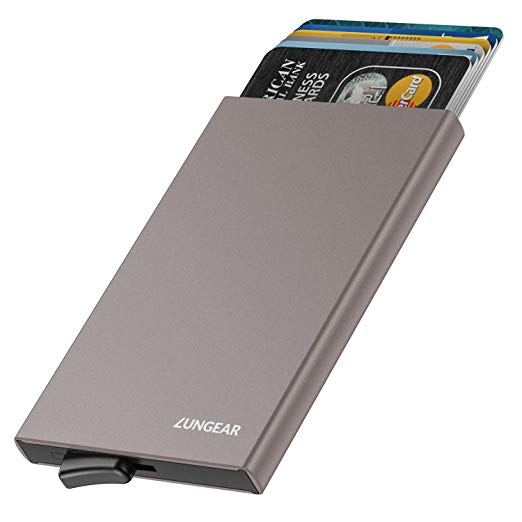 LUNGEAR RFID Credit Card Holder Slim Wallet Front Pocket Card Protector Pop up Design Aluminum Up to Hold 6 Cards