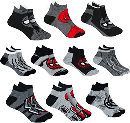 Marvel Spider-man Socks for Boys, 10 Pairs Low Cut Socks for Boys Ages 3-9