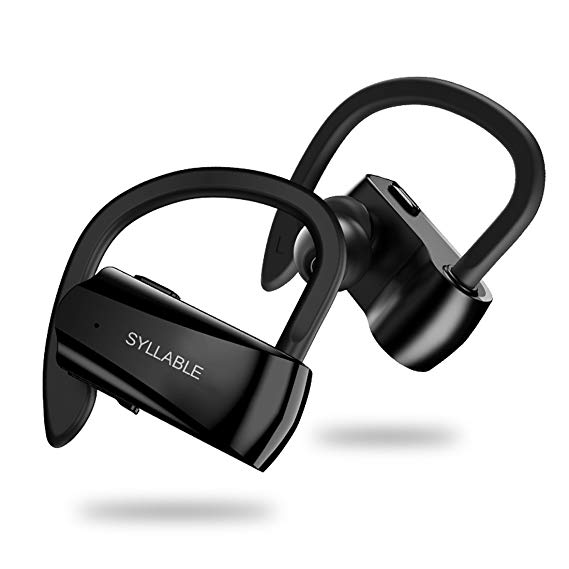 Syllable Wireless Bluetooth Running Headphones, Stereo Sports Earbuds Mic, 6 Hours Playback Sweatproof Headsets Gym Workout (Black)