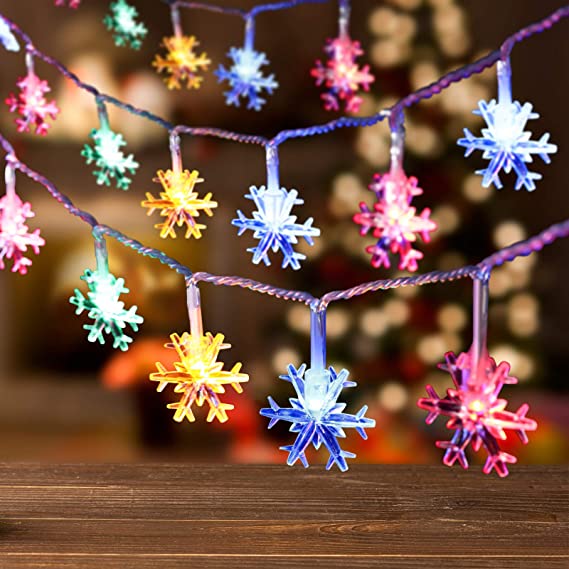 Mudder 100 LED Christmas Snowflake String Lights 33 Feet Battery Operated Waterproof Snowflake Fairy Lights for Bedroom Christmas Tree Decor (Mixed Color)