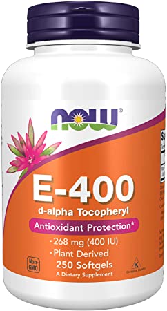 Now Supplements Vitamin E-400 IU, D-Alpha Tocopheryl, Antioxidant Protection, Softgels 250 Count (Pack of 1)
