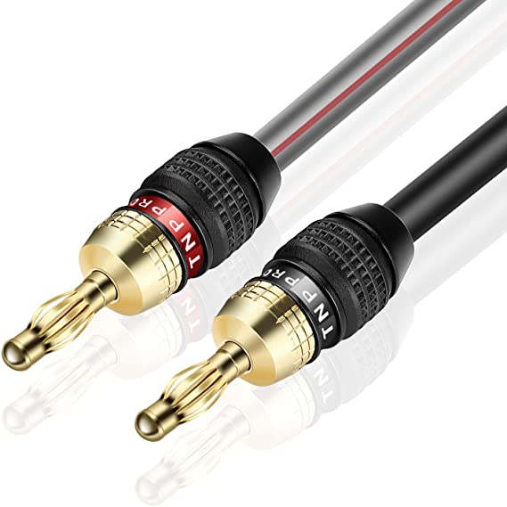 TNP Speaker Cable with Banana Plug Tips - High Count Strand 12 AWG Electrical Speaker Wire Connector 12 Gauge Cord 24K Gold Plated & Corrosion Resistant for Home Theater System (3FT)