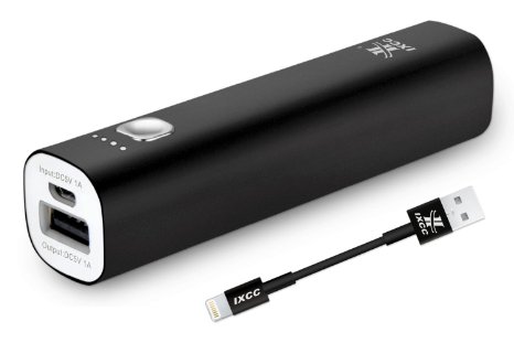 (New Release) iXCC 3400mAh Power Bank - Mini External Battery Charger Bundle with 4-inch Apple MFi Certified Lightning Cable -Black