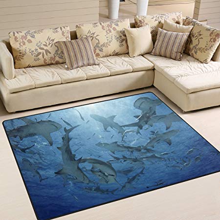 ALAZA Underwater World Funny Shark Area Rug Rugs for Living Room Bedroom 7' x 5'