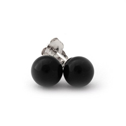 14k Yellow Gold, White Gold or Sterling Silver Round Natural Black Onyx Ball Stud Earrings