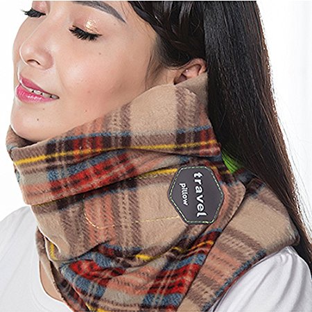 Travel Pillow - Scientifically Proven Super Soft Neck Support Pillow – Machine Washable - Very Easy Attachable to Luggage - Comfortable, Compact & Lightweight Scarf Multicolor, Best for Airplane