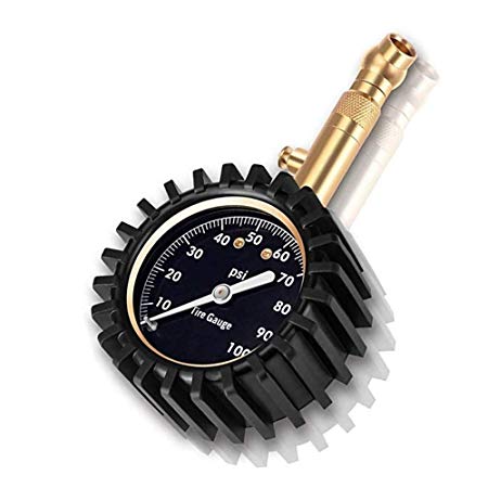 JSDOIN Heavy Duty Tire Pressure Gauge (0-60 PSI)- Certified ANSI Accurate with Large 2" Easy Read Glow Dial and Solid Brass Material, Low - High Air Pressure Guage Match for Car and Trucks Tires