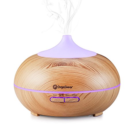 Essential Oil Diffuser - Aroma Diffuser Ultrasonic Whisper Quiet Cool Mist - Aromatherapy Humidifier with 7 Color Changing LED Lights - Auto Shut Off for Home and Office - BPA Free (300ml Woodgrain)