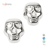 Large Silver Skull Head Stainless Steel Set of 2 Whiskey Stones Ice Cube Wine Chiller Reusable for Cooling Whisky Champagne Soda Juice Drink Cold Gift with Storage Pouch