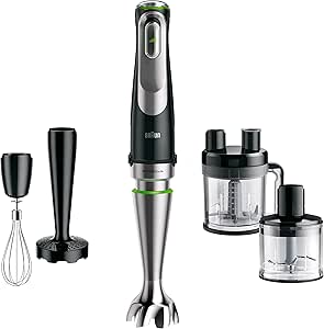 Braun MultiQuick 9 MQ 9187XLI Mixeur Plongeant - Presse-purée avec technologie Active PowerDrive et 5 accessoires pour hacher, presser, mélanger et piler de la glace, 1200 W, noir/acier inoxydable