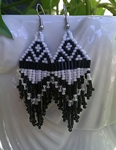 White & Black Native American Inspired Beaded Earrings