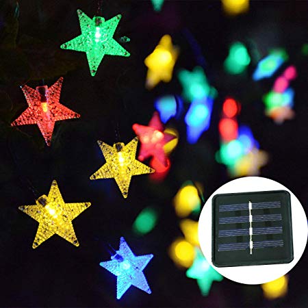 Windpnn Multicolor Solar Star String Lights Outdoor, 30FT 50LED Solar Powered Fairy Star Twinkle Lights, Waterproof Lights for Christmas, Party, Home, Outdoor, Wedding, Garden Decoration