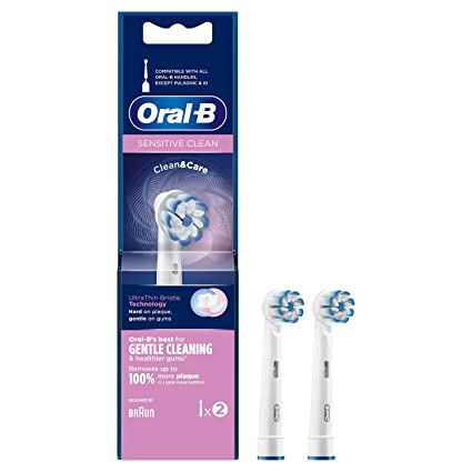 Oral B Sensitive Clean Refills, Original Replaceable brush head for Oral B Electric Toothbrushes, Pack of 2